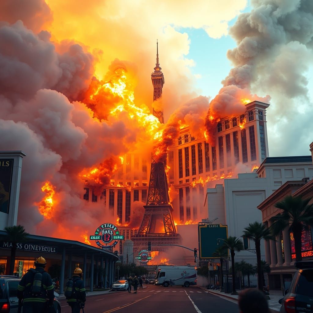 Las Vegas Hotel Inferno in Dramatic, High-Contrast Style