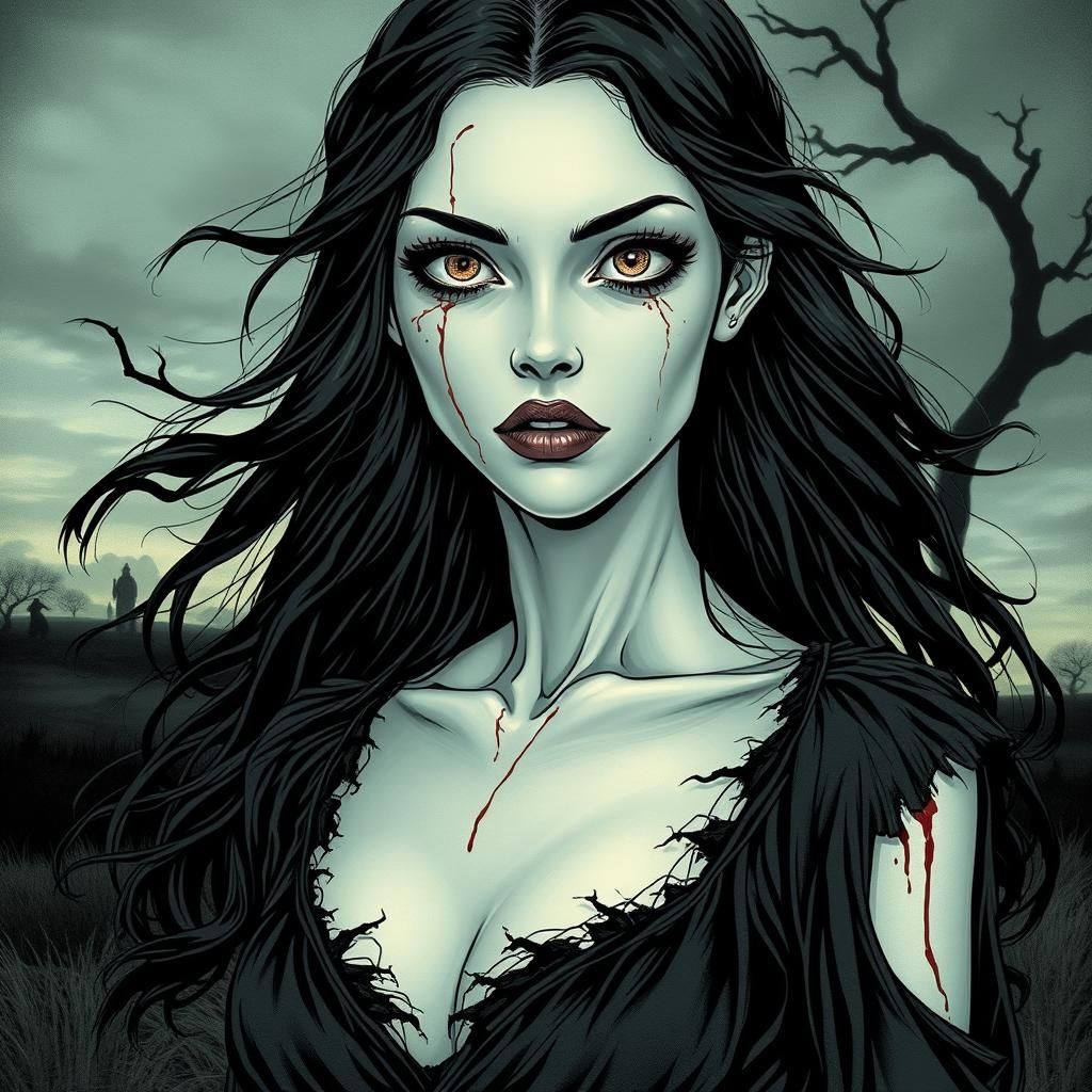 Hauntingly Beautiful Ghostly Figure in Eerie Landscape