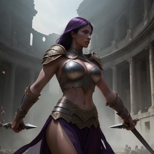 Female Gladiators Duel in Ancient Rome, Fantasy Art