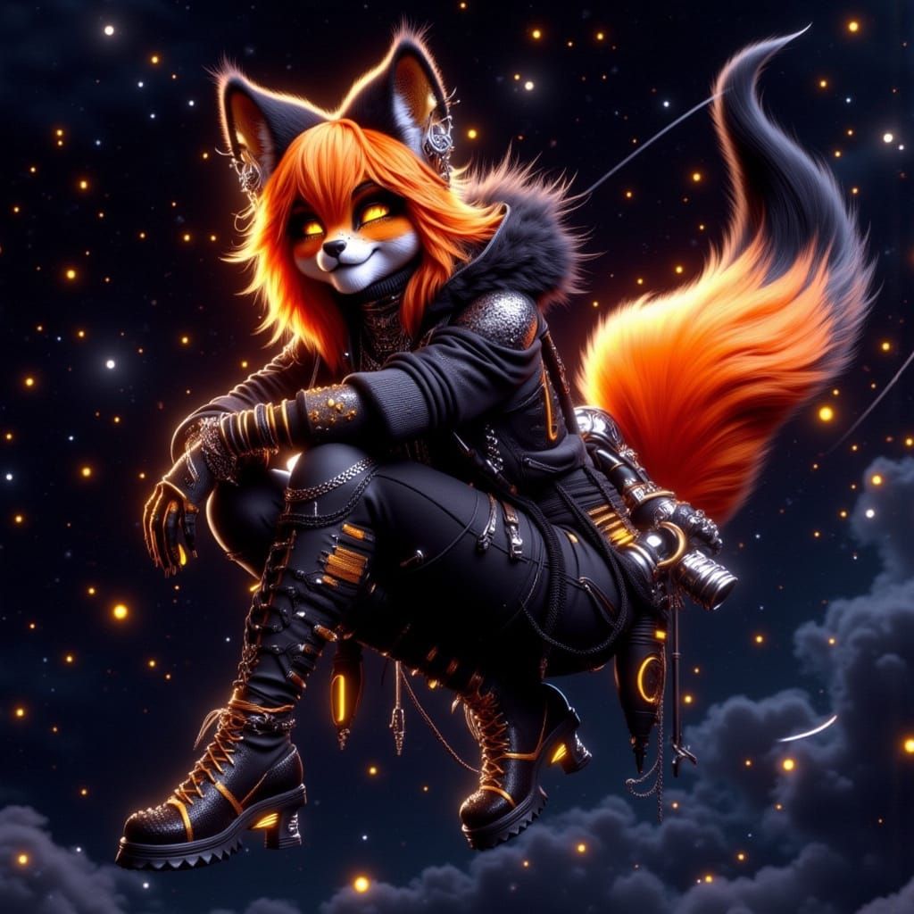 anthropomorphic, fox woman in space