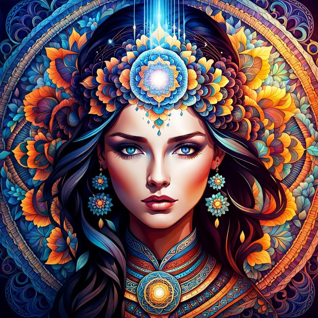 Solfeggio Frequency Woman Portrait in Splash Art