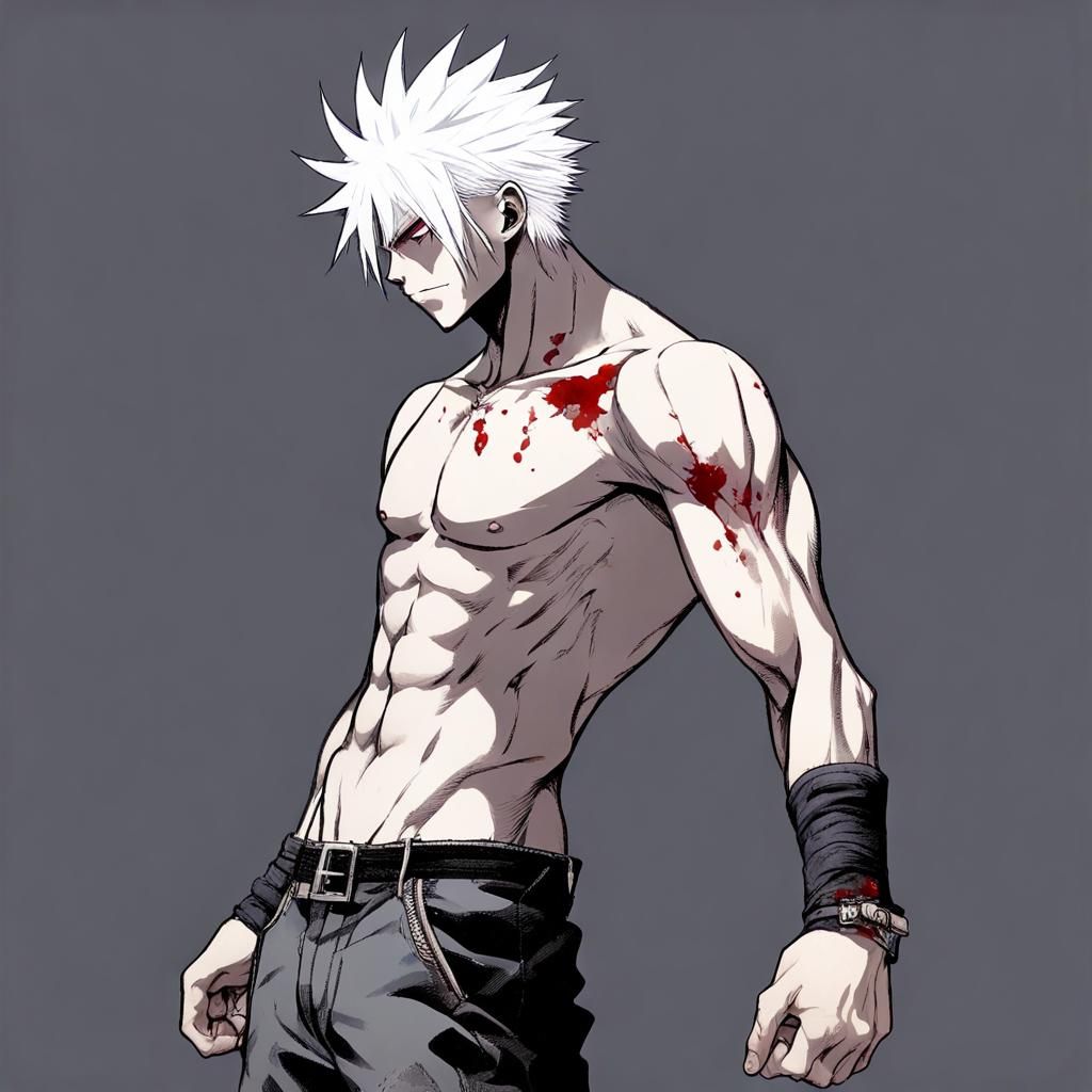 Anime Style Young Man with White Hair and Turquoise Eyes