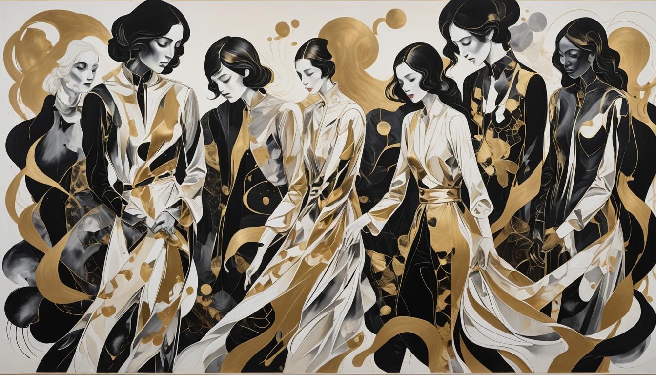 Figurative Scene in Black and Gold Gradients