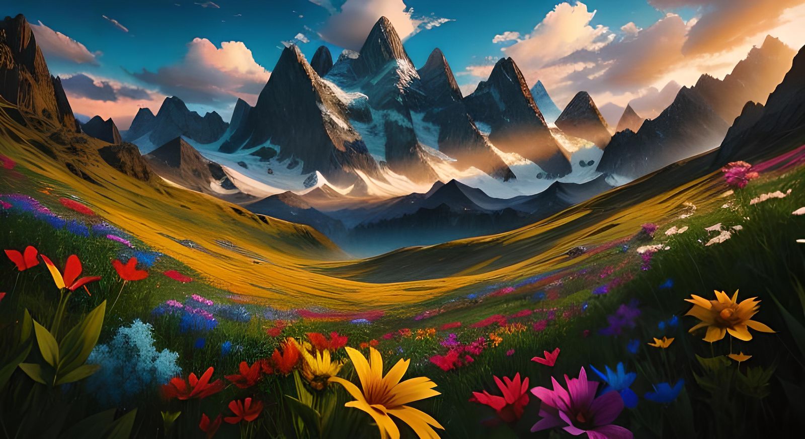 Lush Mountain Meadow in Summer: Digital Matte Painting