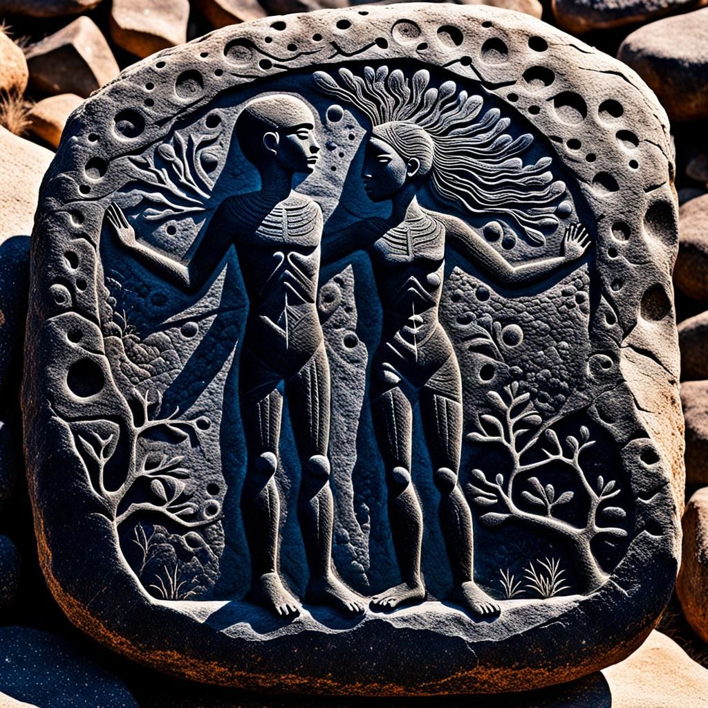 Ancient Stone Carving of a Breathing Figure