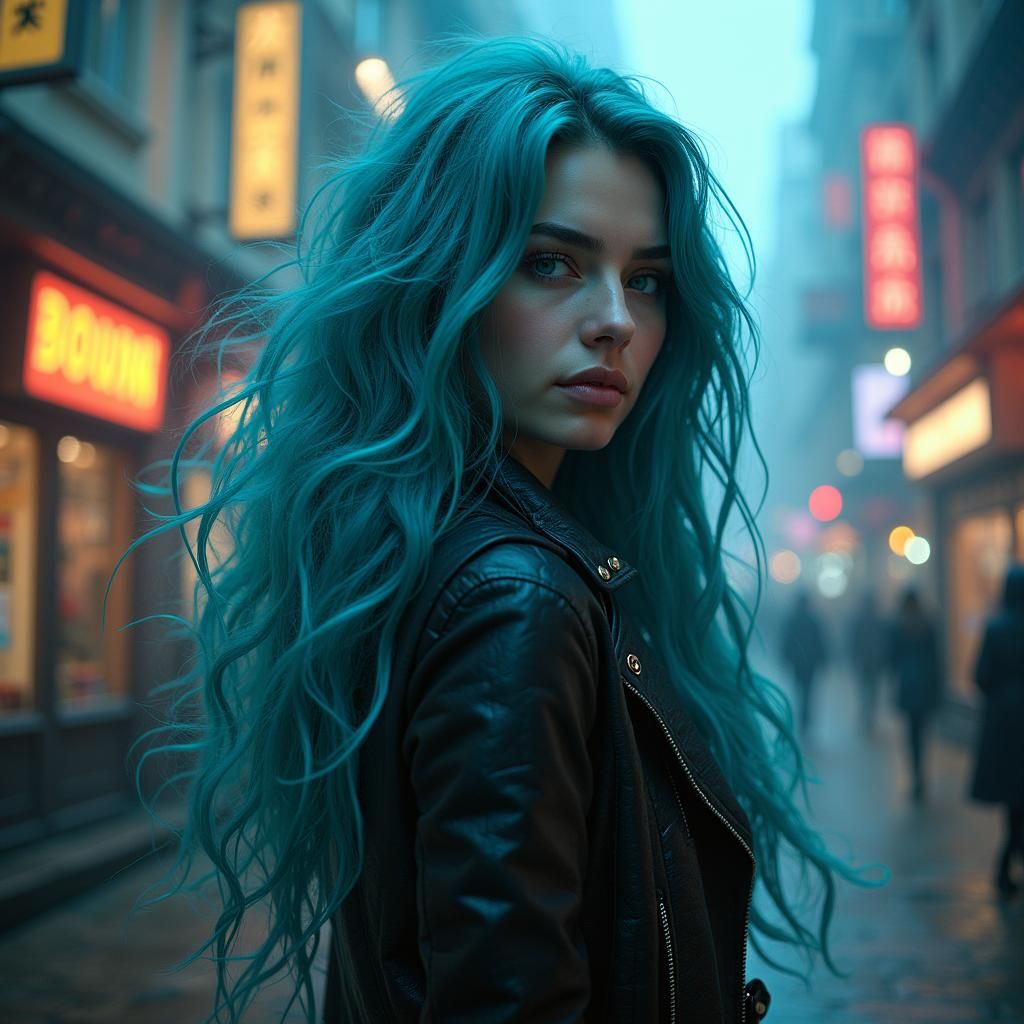 Enchanting Steampunk Artist Girl in Neon City