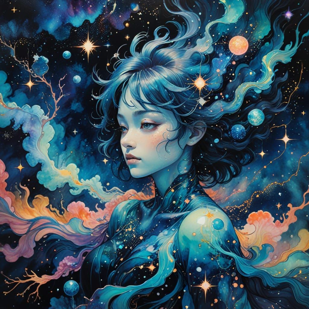 Cosmic Cartographer in Pastel Alcohol Ink Style