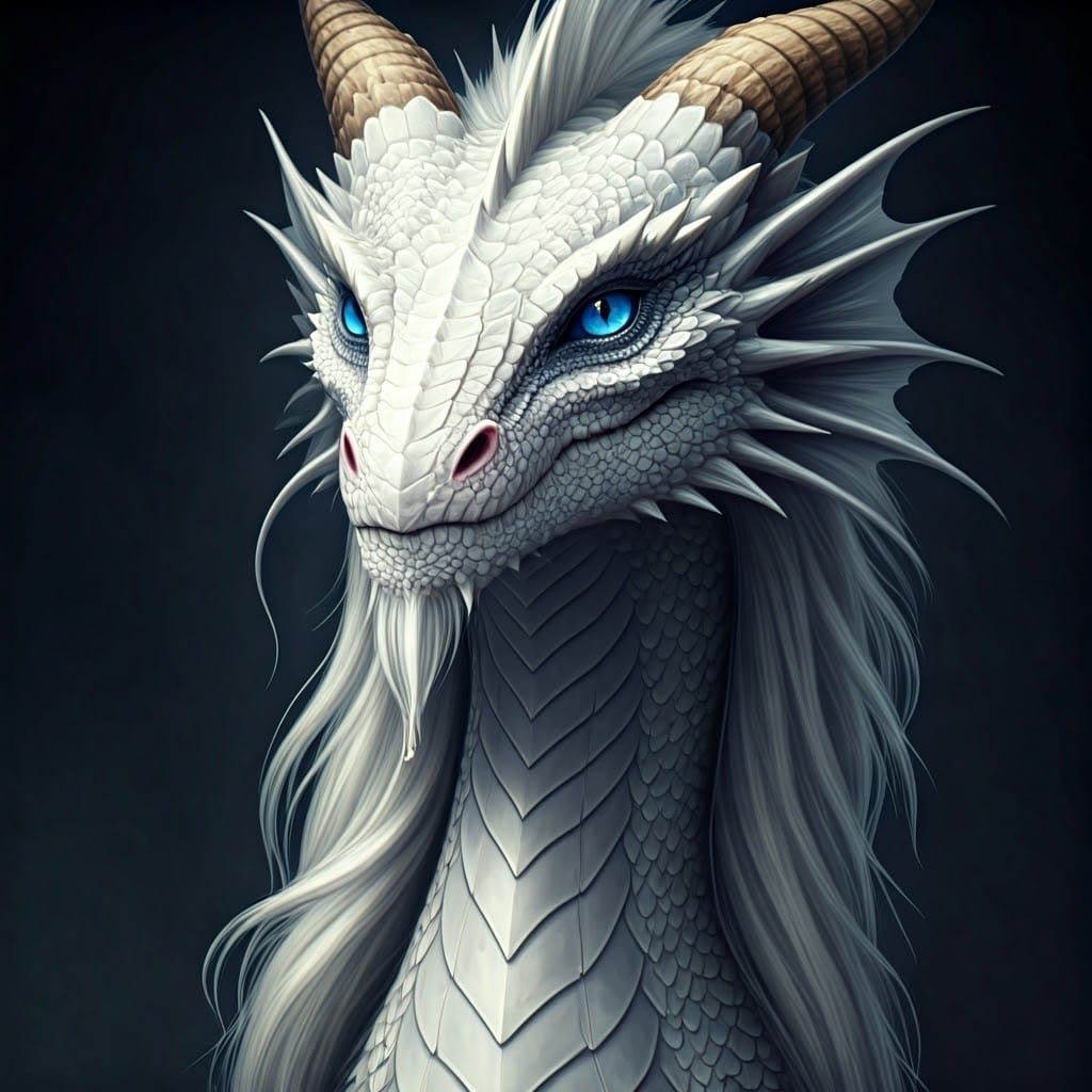 Majestic White Dragon Portrait in Art Nouveau Style