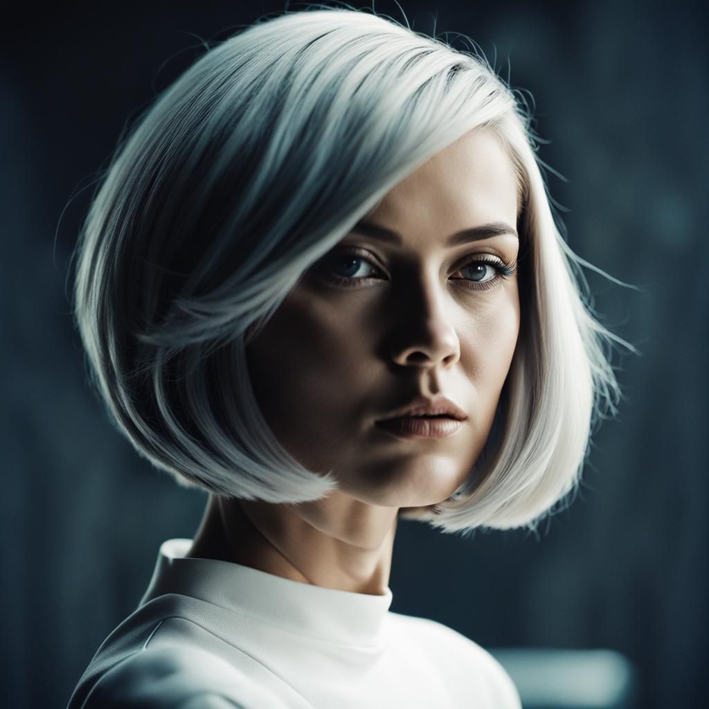 Elegant Curvy Woman with Modern Bob Haircut