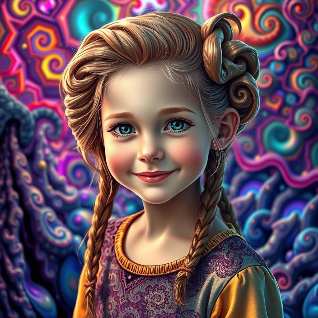 Girl with Fractal Patterns in Psychedelic Art