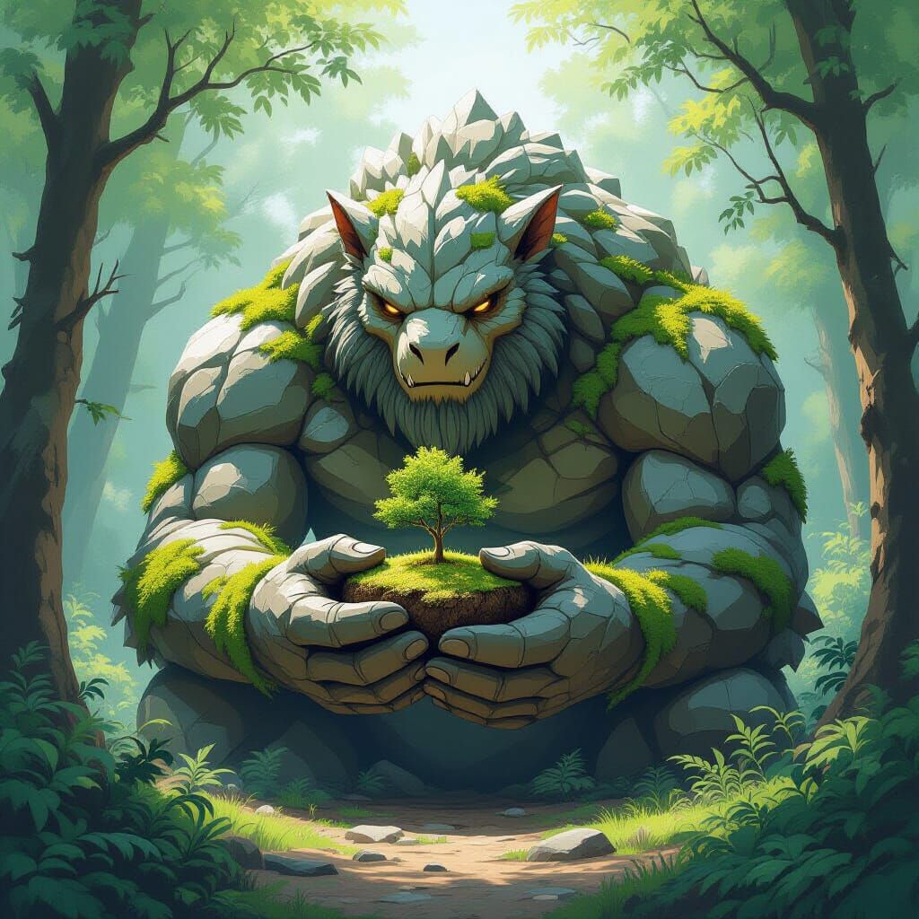 Mossy Granite Giant Cradles Tree: Digital Art