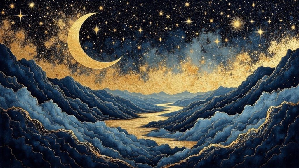 Celestial Dreamscape in Ancient Gold