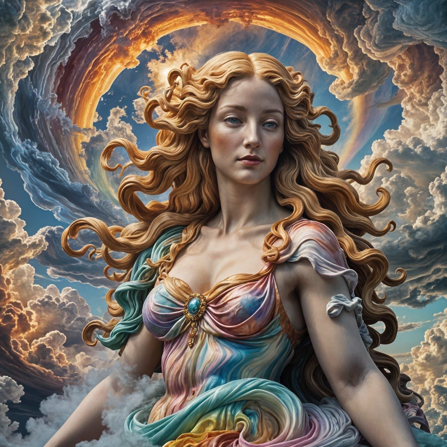 Boticelli's Venus Emerges from Fluid Lake