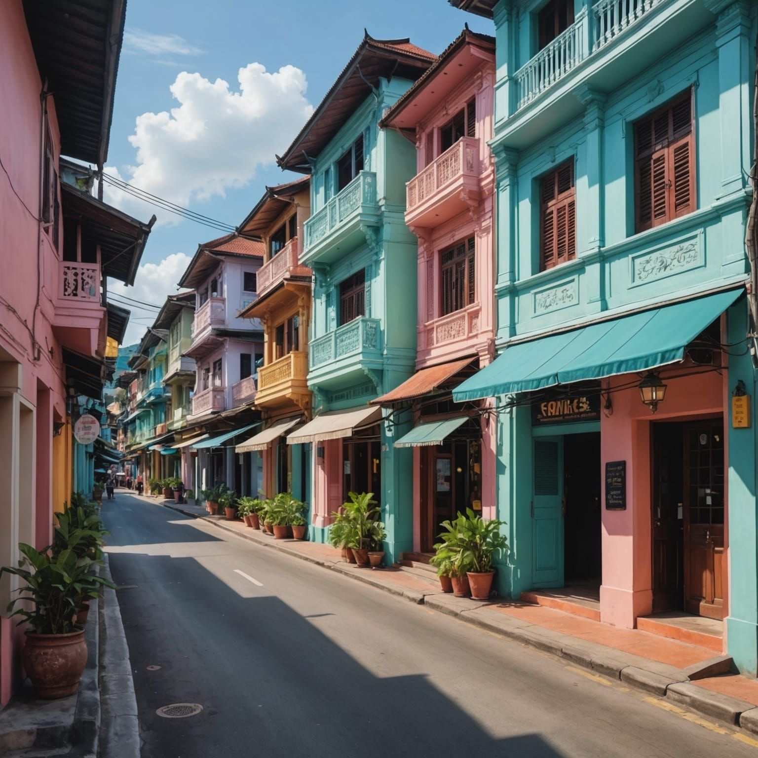 Hyperrealistic Phuket Street Scene in Pastel Colors