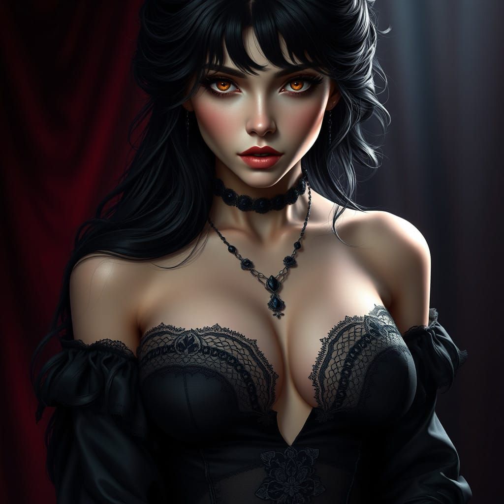 Gothic Maiden in Elegant Décolletage and Triadic Colors