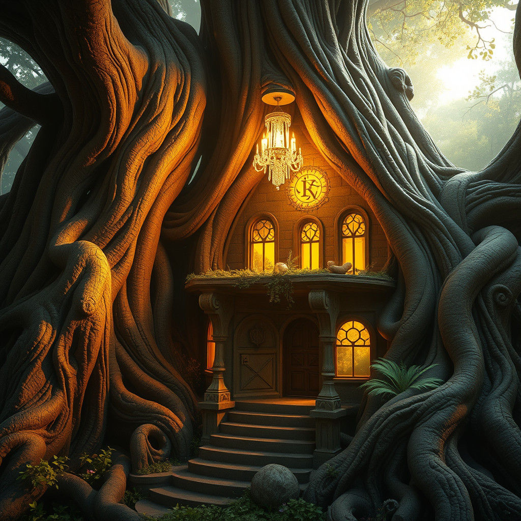 Ethereal Abode Bathed in Golden Light