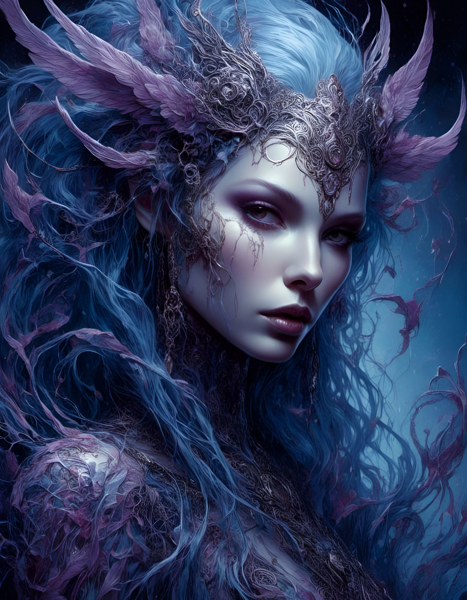 Fantasy Creature with Veil in Macabre Style