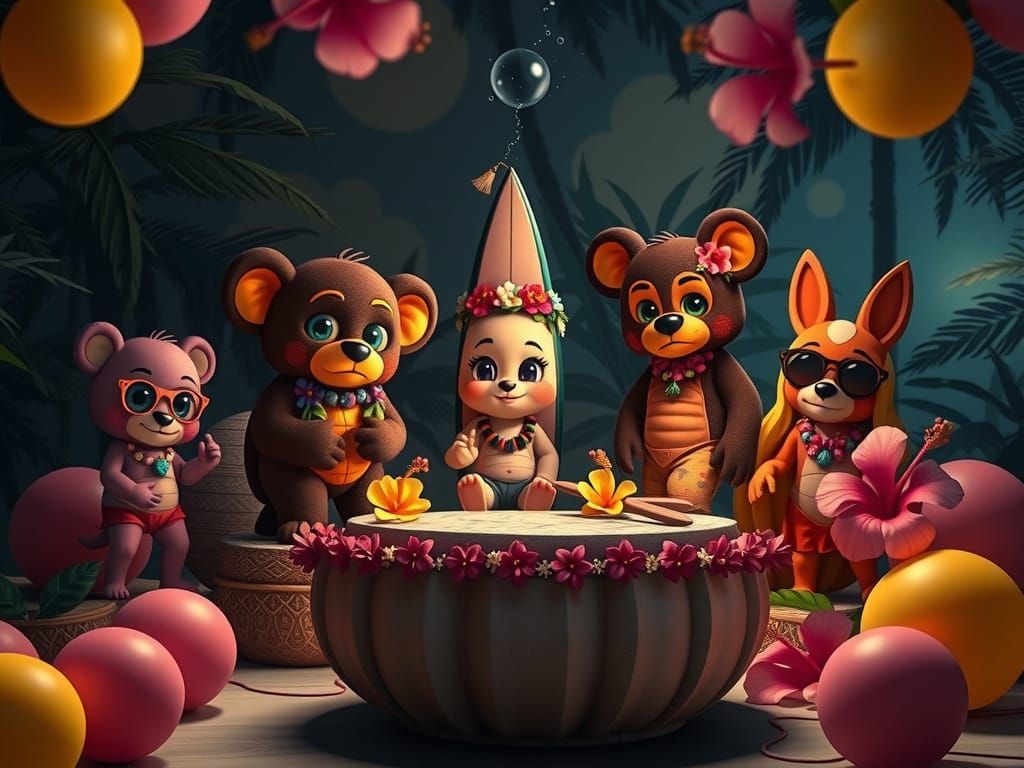 Baby Freddy's Hawaiian Luau in Chibi Style