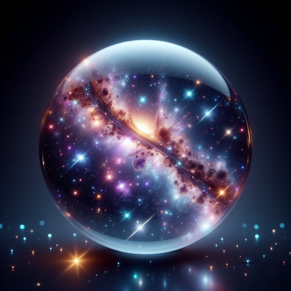 Crystal Ball Reveals Galaxy Swirls - Realistic Photograph