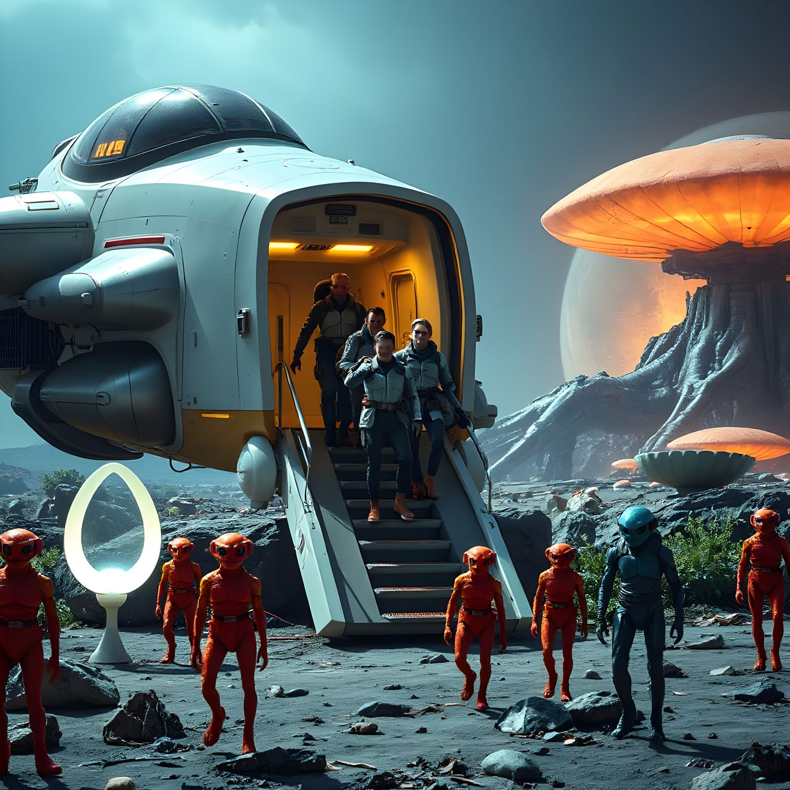 Explorers Discover Alien Planet with Glowing Flora