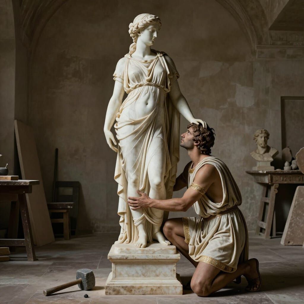 Chiaroscuro Masterpiece: Woman Over Pedestal, Ancient Worksh...