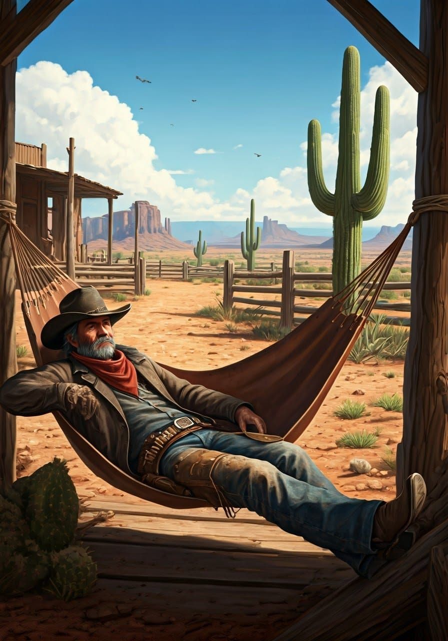Weathered Cowboy in Sunset Hammock