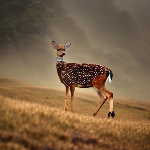 Spotted Deer Exploring Misty Mountain Landscape