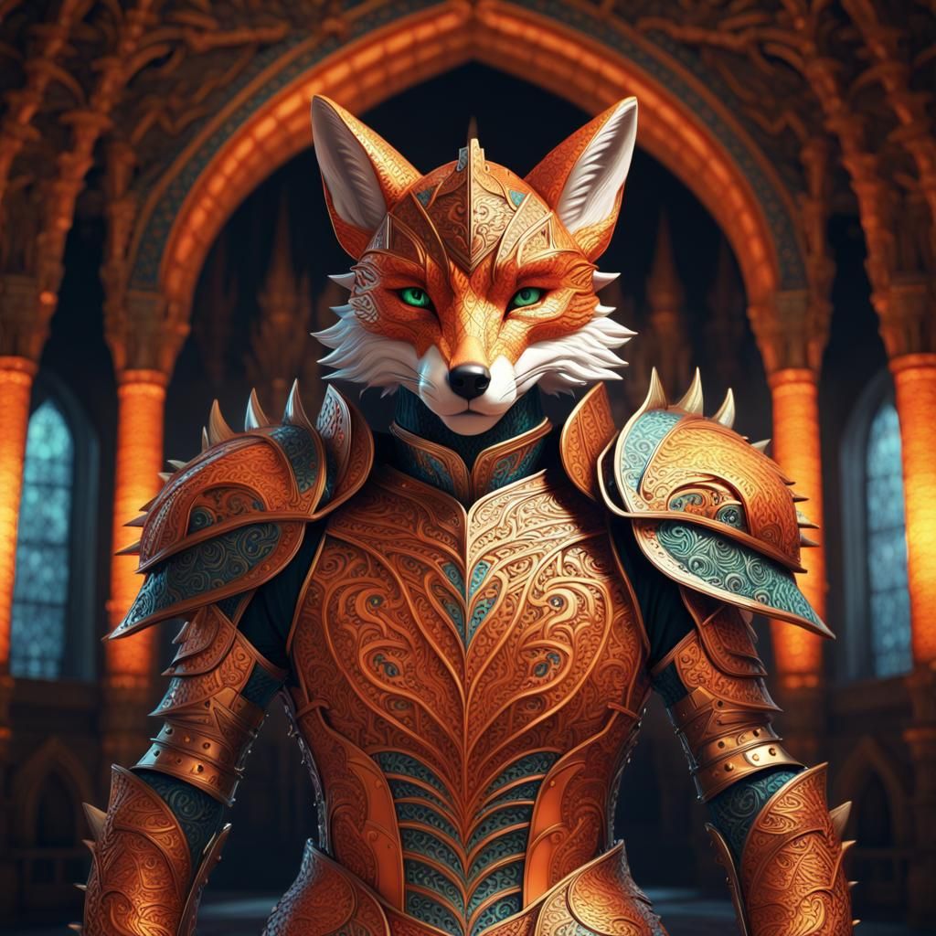 Fox Knight in Dragon Armor, Fantasy Concept Art