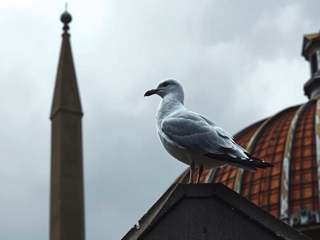 Seagull on Sistine Chapel Rooftop in Dramatic, Hyperrealisti...