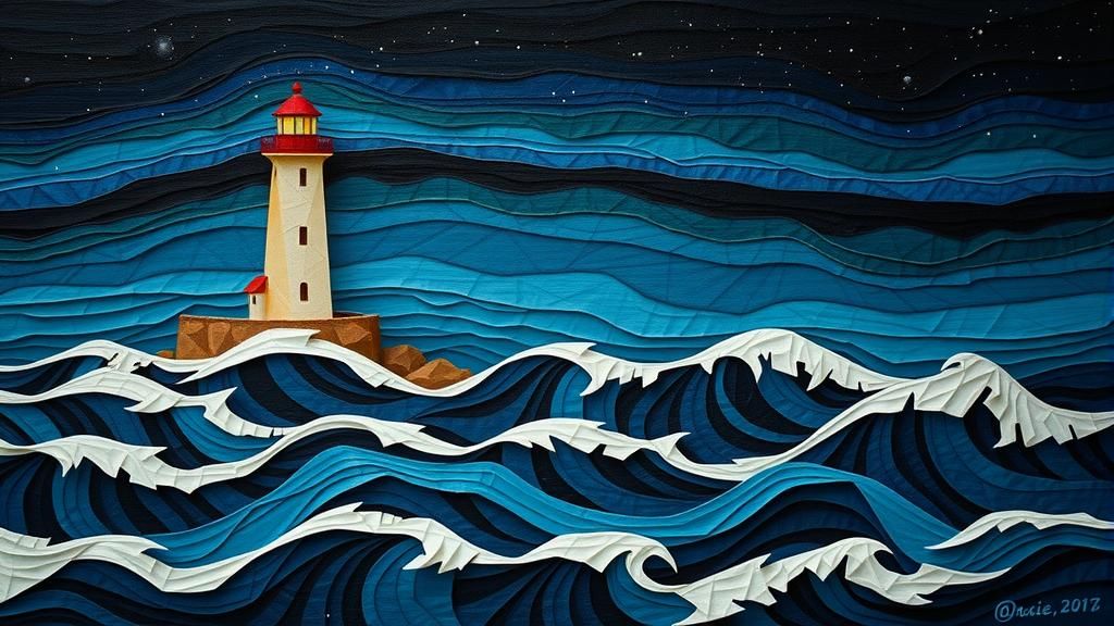 Lighthouse at Night: A Metaphysical Multi-Layered Painting