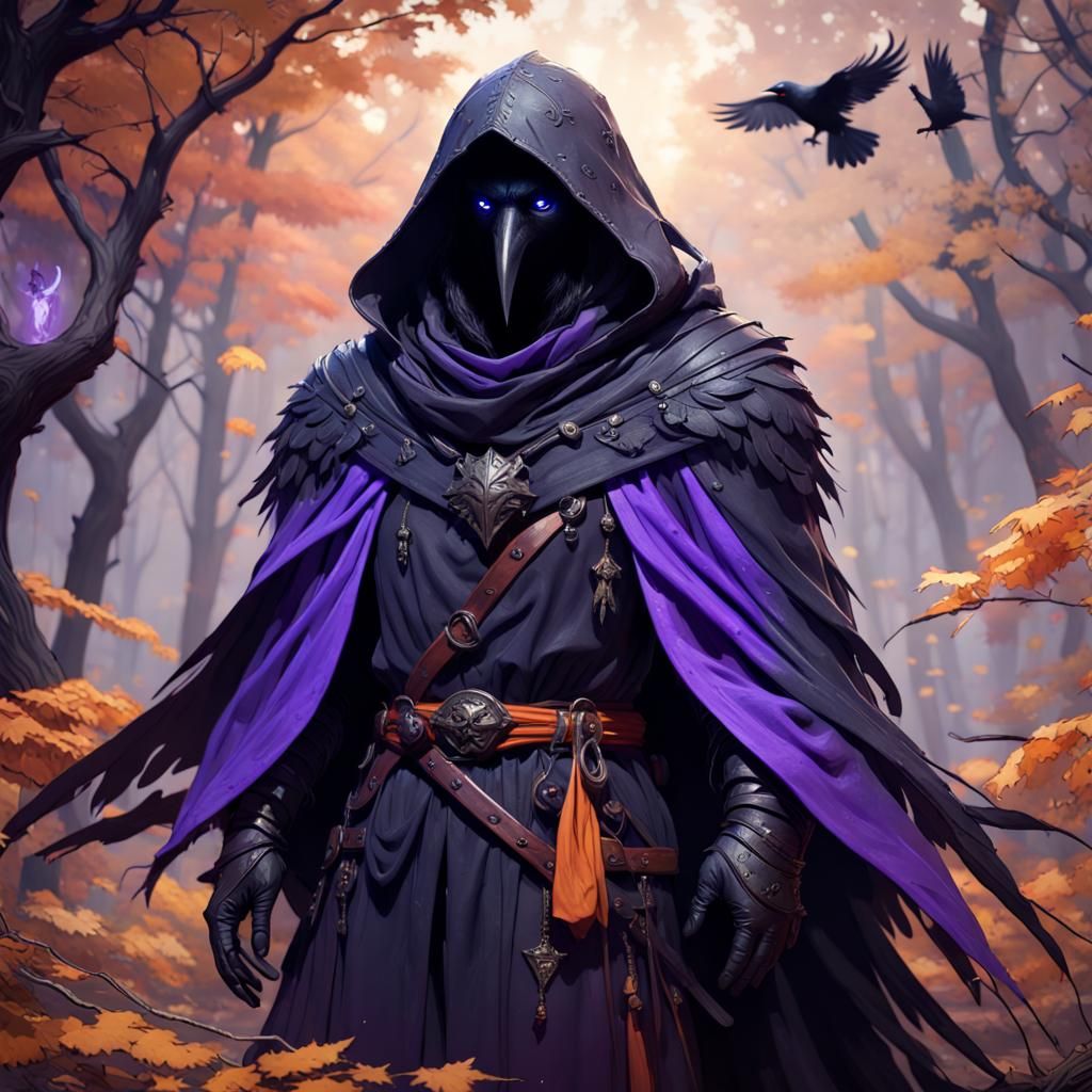 Dark Fantasy Raven Knight in Starry Autumn Night