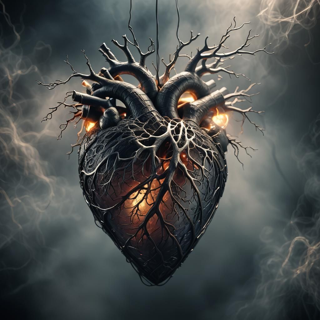 Illuminated 3D Heart in Misty Atmosphere