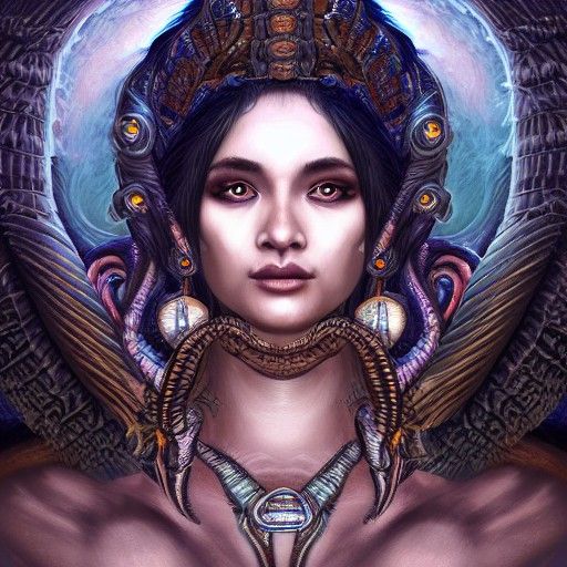 Mayan Moon Goddess with Snakes, Art Nouveau Style
