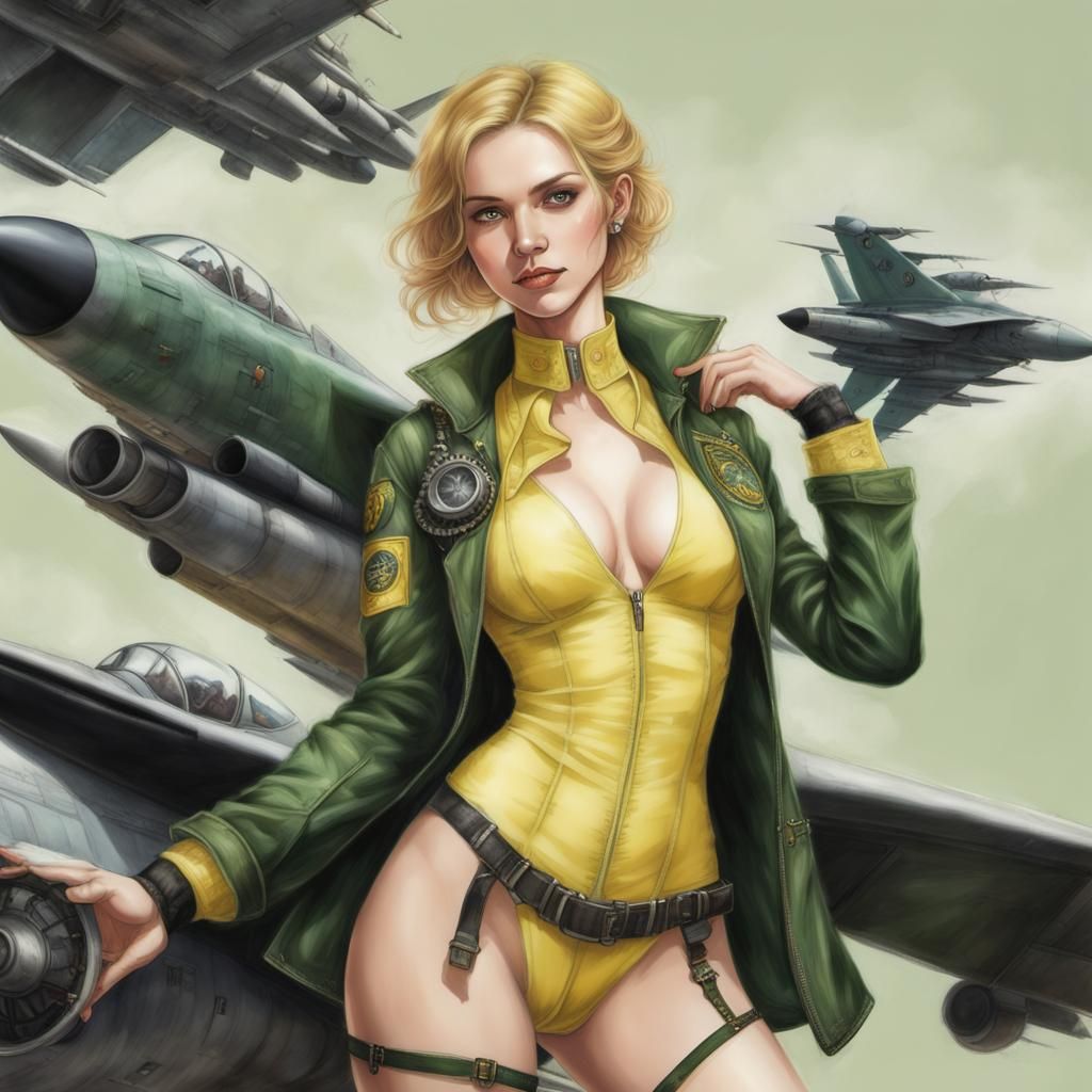 Steampunk Woman in Color Pencil Art with Jet