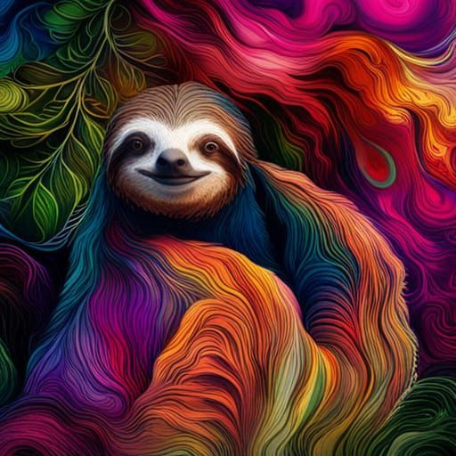 Sloth with Amber Eyes in Marbling Oil Splash Style