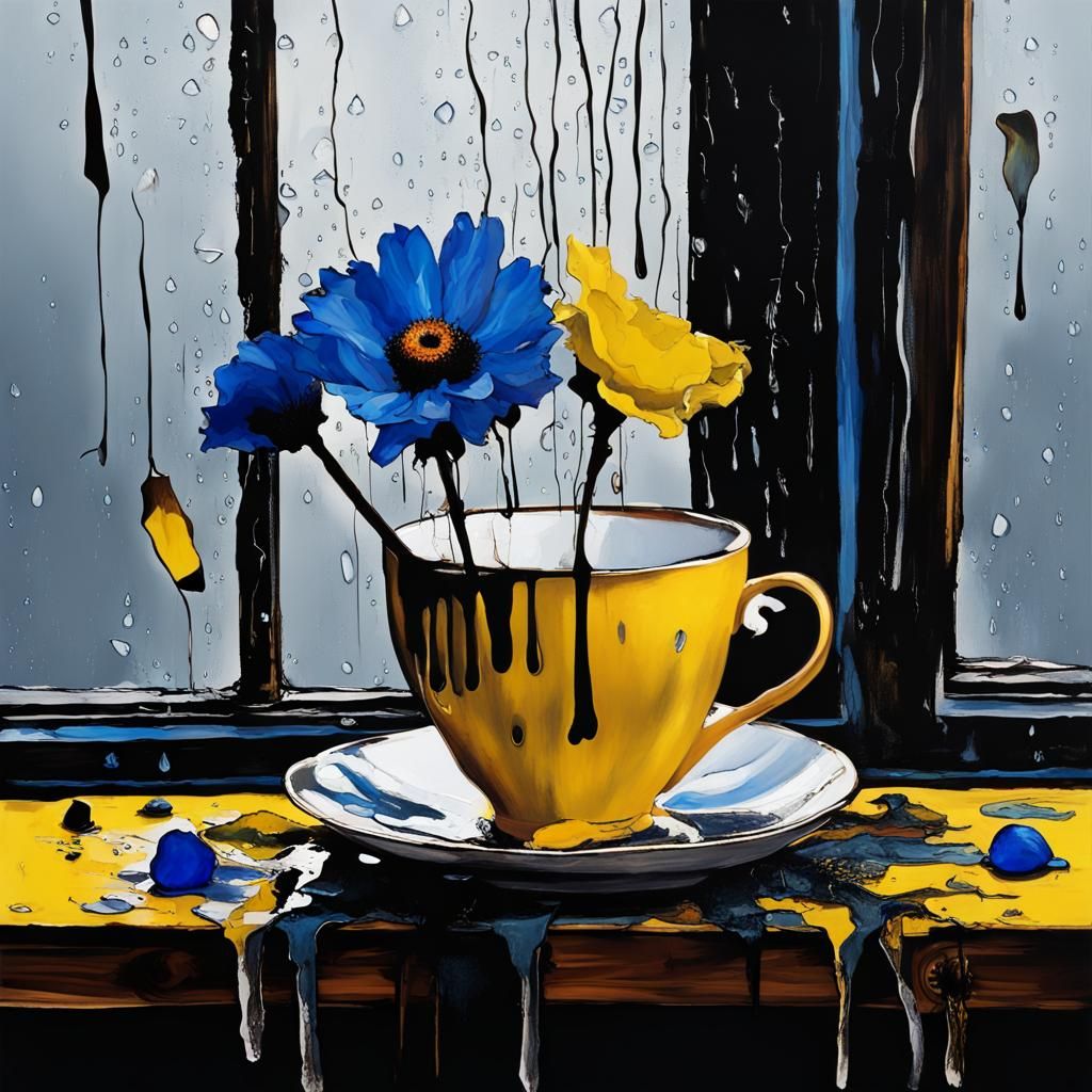 Abstract Smashed Teacup with Broken Window