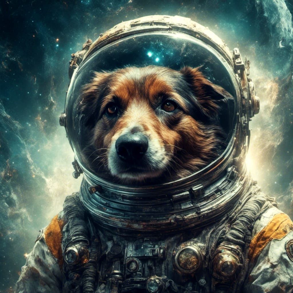 Dog Exploring the Solar System in Spacesuit