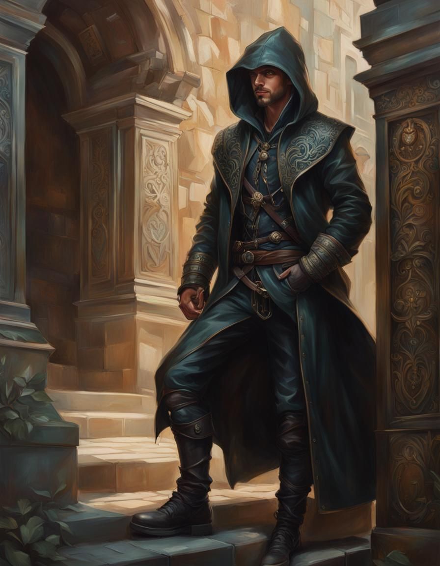 Playful Thief in Leather Hood: Fantasy Art Portrait