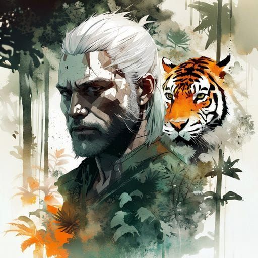 Witcher and Tiger Double Exposure Portrait