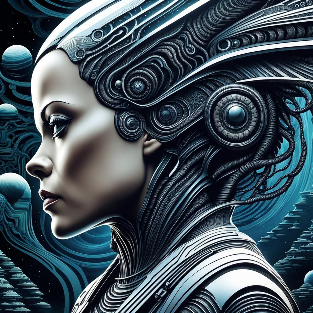 Sigourney Weaver Portrait in Giger Alien Landscape