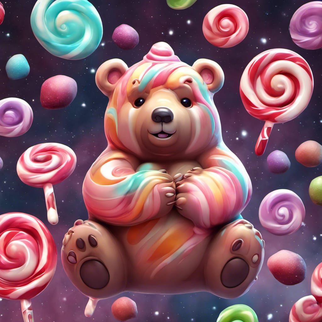 Candy Swirled Bear Digital Illustration in Space