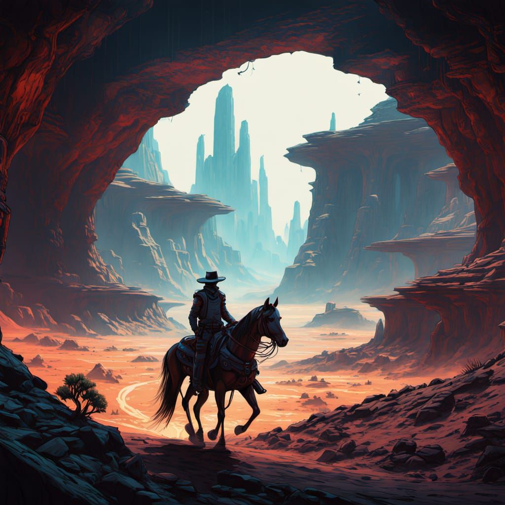 Futuristic Pony Express Rider Conquers Alien Canyon