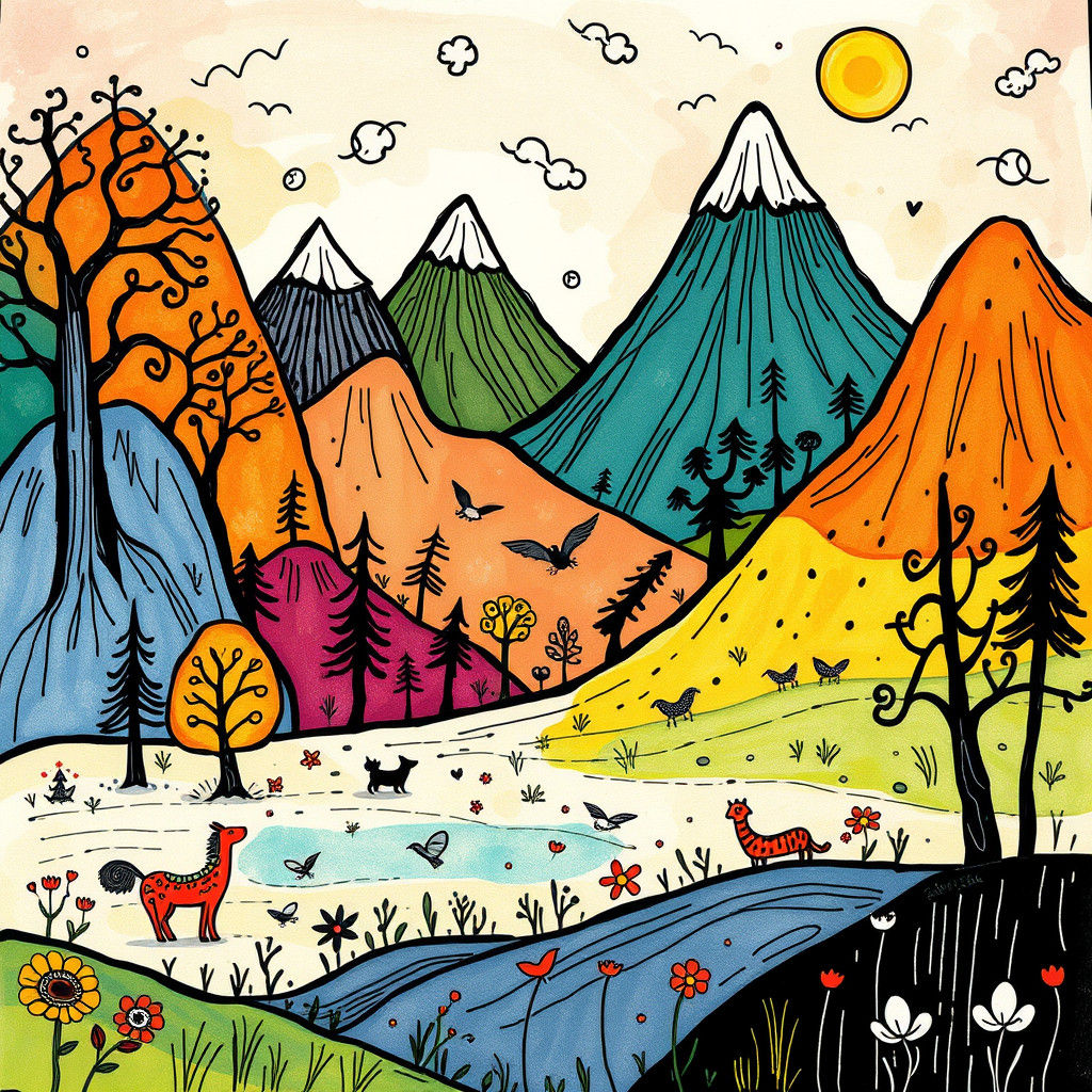 Whimsical Doodle World Fantasy Landscape