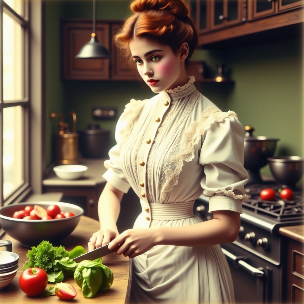 Gibson Girl Chef: Vintage Colorized Photograph