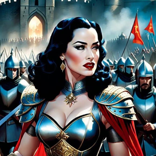 Warrior Princess on Rampart in Comic Book Style