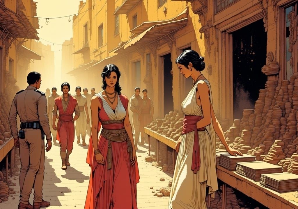 Middle Eastern Encounter in Moebius Comic Art Style