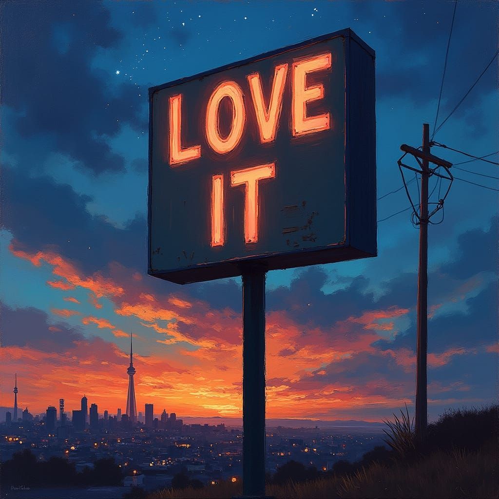 Love It Sign Under Impressionist Night Sky