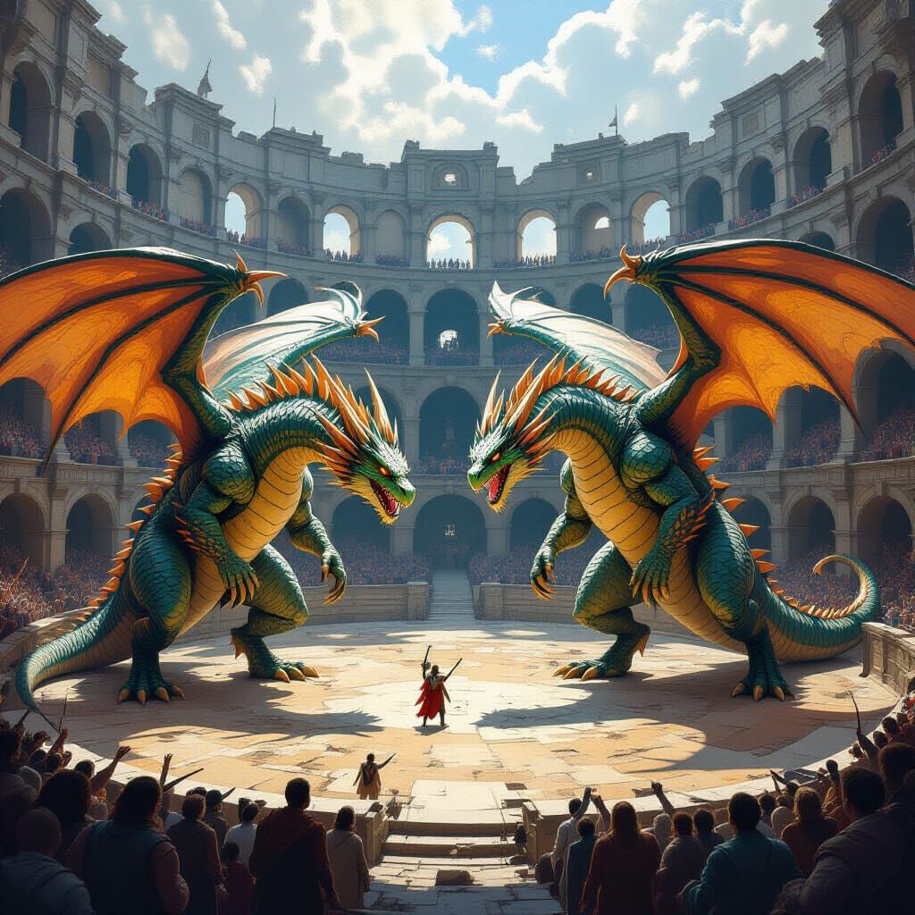 Elemental Dragons Clash in Ancient Colosseum