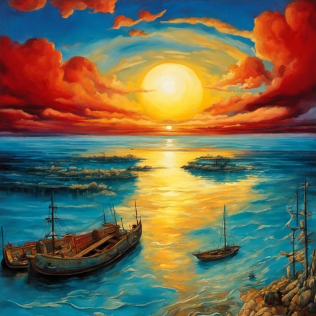 Sunset Seascape in Expressionist Style