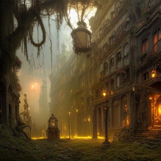 Funky Spooky Town: Detailed Digital Art